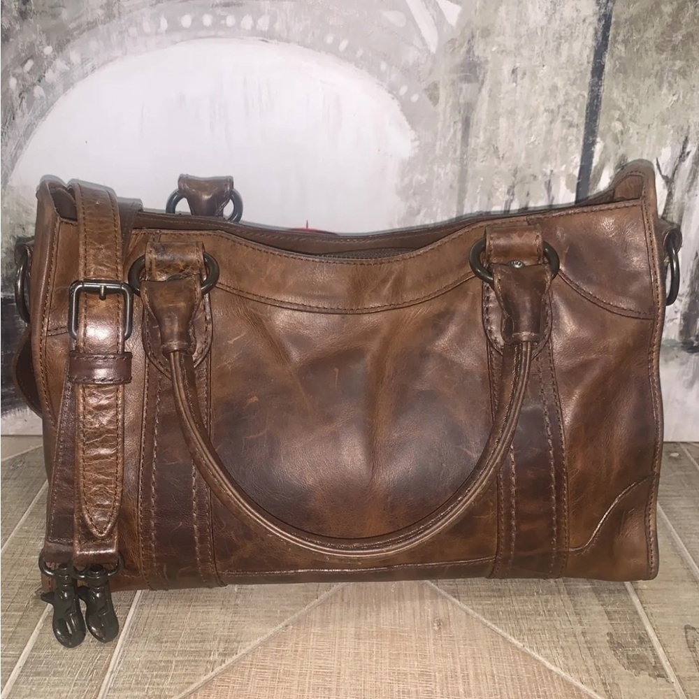 🤎🧡Frye Melissa Satchel Crossbody Bag Distressed Leather-Cognac-$388 - Picture 5 of 14